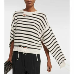 MM6 Maison Margiela Distressed Striped Cotton Sweater -Oséree Shop unnamed file 278