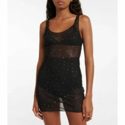 Oséree Gem Embellished Mesh Slip Dress