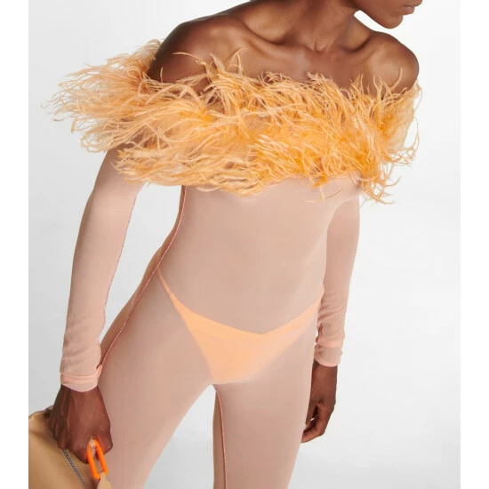 Oséree Feather-trimmed Mesh Jumpsuit 2 Oséree Feather-trimmed Mesh Jumpsuit - Image 2