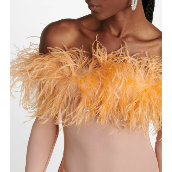 Oséree Feather-trimmed Mesh Jumpsuit 4 Oséree Feather-trimmed Mesh Jumpsuit - Image 4