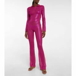 Oséree High-rise Flared Lamé Leggings