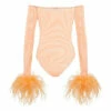 Oséree Feather-trimmed Mesh Bodysuit