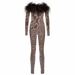 Oséree Feather-trimmed Mesh Jumpsuit