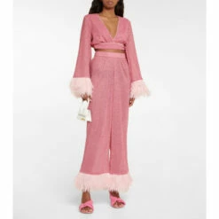 Oséree Lumière Feather-trimmed Wrap Top