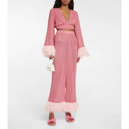 Oséree Lumière Feather-trimmed Pants 1 Oséree Lumière Feather-trimmed Pants