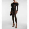 Oséree Feather-trimmed Mesh Jumpsuit
