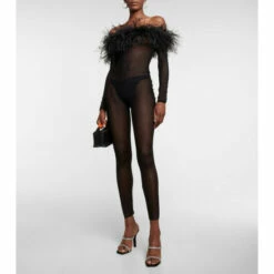 Oséree Feather-trimmed Mesh Jumpsuit