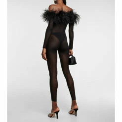 Oséree Feather-trimmed Mesh Jumpsuit -Oséree Shop unnamed file 644