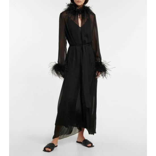 Oséree Plumage Feather-trimmed Chiffon Robe 1 Oséree Plumage Feather-trimmed Chiffon Robe