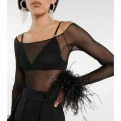 Oséree Feather-trimmed Mesh Bodysuit -Oséree Shop unnamed file 674