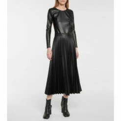 MM6 Maison Margiela Pleated Faux Leather Midi Skirt