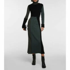 MM6 Maison Margiela Colorblocked Cotton And Wool Midi Dress